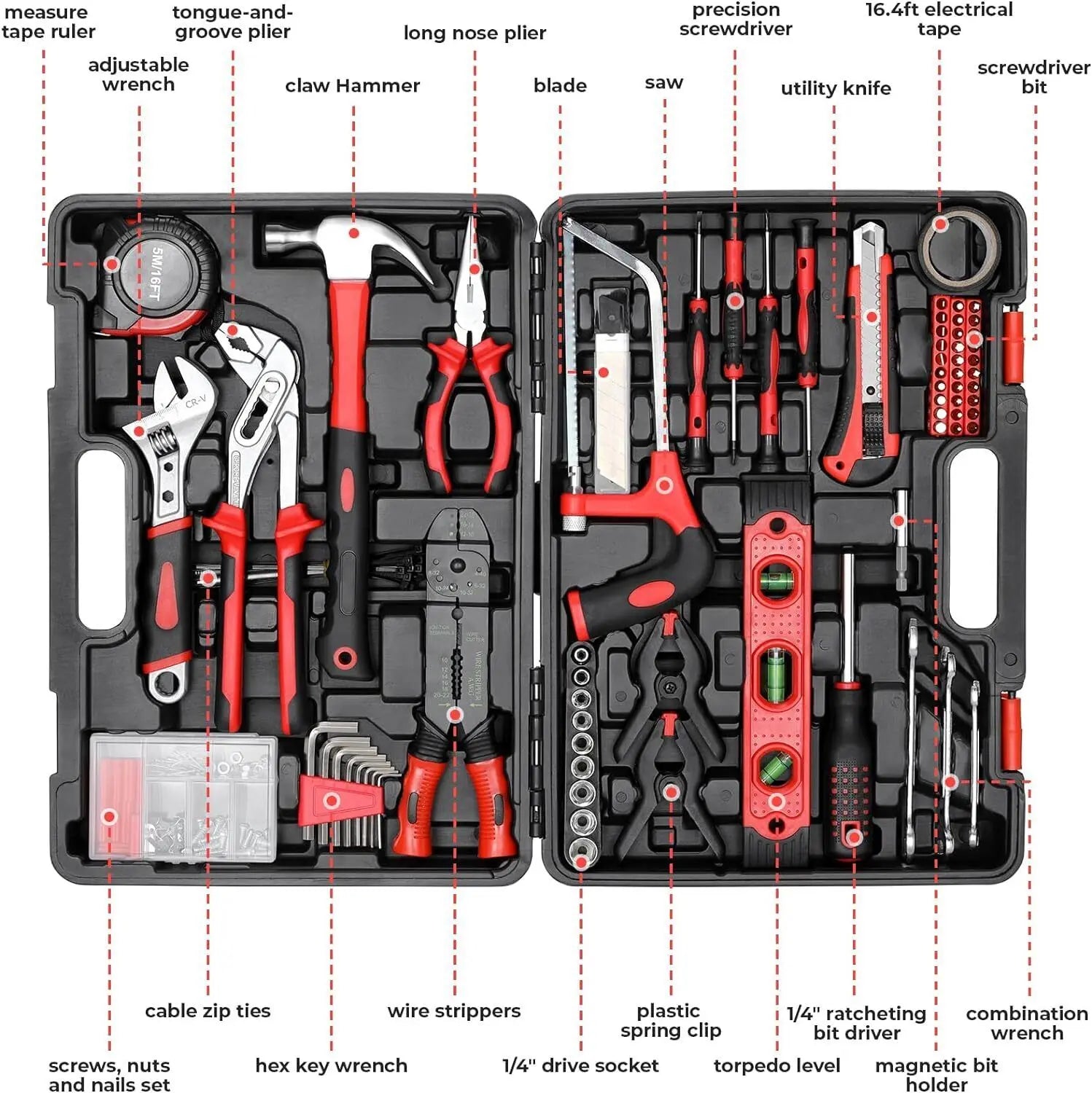 218-Piece Household Tool Kit – Auto & Home Repair Set with Toolbox Storage Case 🔧
