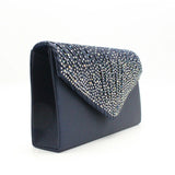 Women’s Satin Rhinestone Clutch – Elegant Evening Shoulder Bag with Thin Chain for Parties, Banquets & Weddings