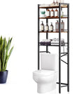 4-Tier Over-Toilet Bathroom Organizer Shelf – Adjustable Shelf with Paper-Holder & 4 Hooks, Rustic Brown