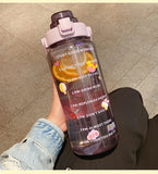 2 L Sports Straw Water Bottle – Large Capacity Jug with Time-Marker & Stickers, Portable for Fitness & Travel