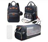 3-in-1 Diaper Bag Backpack with Foldable Baby Bed – Waterproof Travel Baby Bag with USB Charging | Multi-Function Changing Bed Backpack