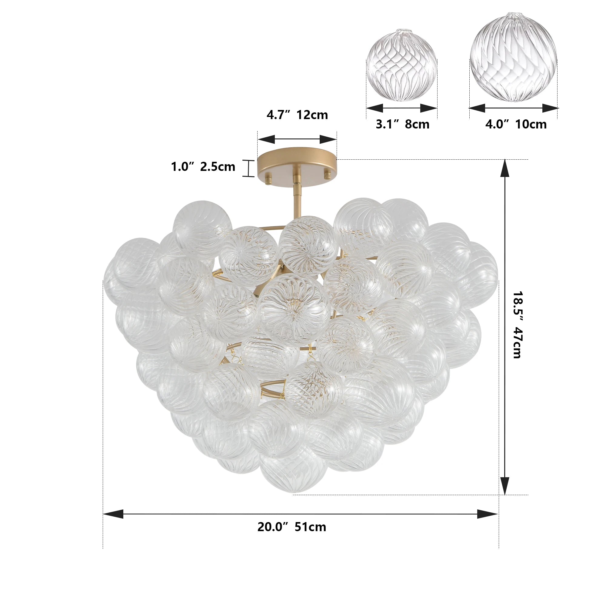 20-Inch Gold Pendant Light – Elegant Clear Glass Globe Shade for Living, Dining & Kitchen Spaces