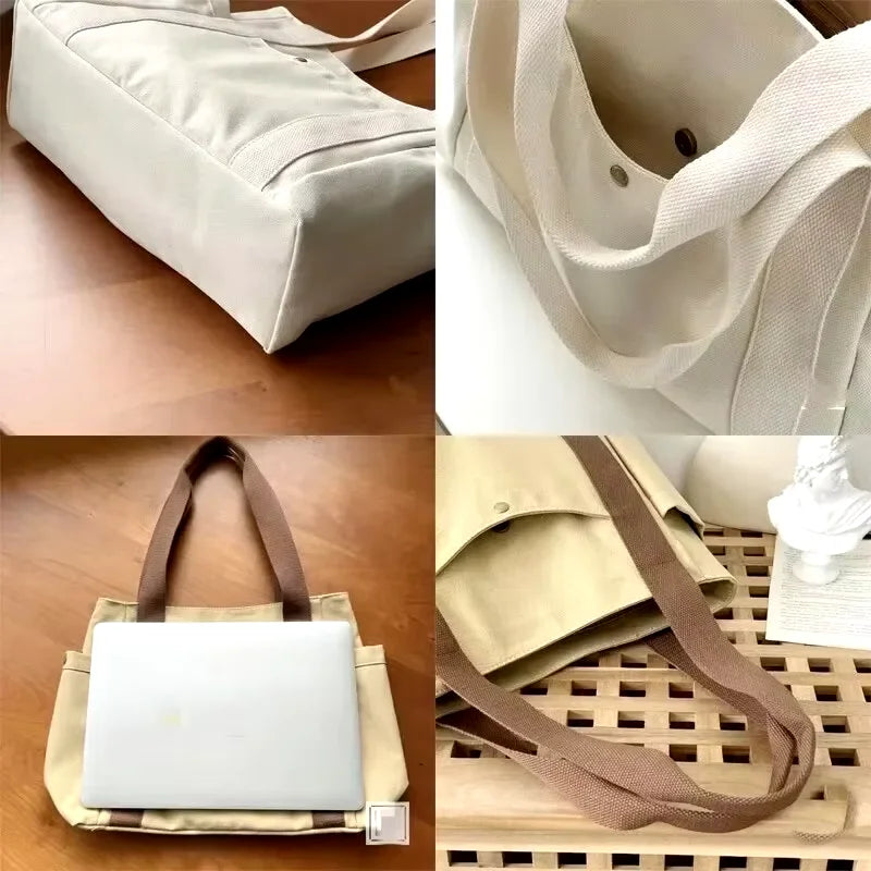 Large-capacity canvas tote bag – student & college style shoulder handbag, work commuting book bag for school, office & daily use