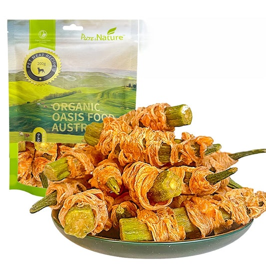 Chicken Wrapped Okra Dog Treats – All-Natural, Healthy & Easily Digestible Snacks (200g / 400g Packs)