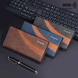 Fashion Long Purse Frosted Splicing Wallet PU Leather Business Men's Long Wallet Multifunction Large Cash Purse Bag Male