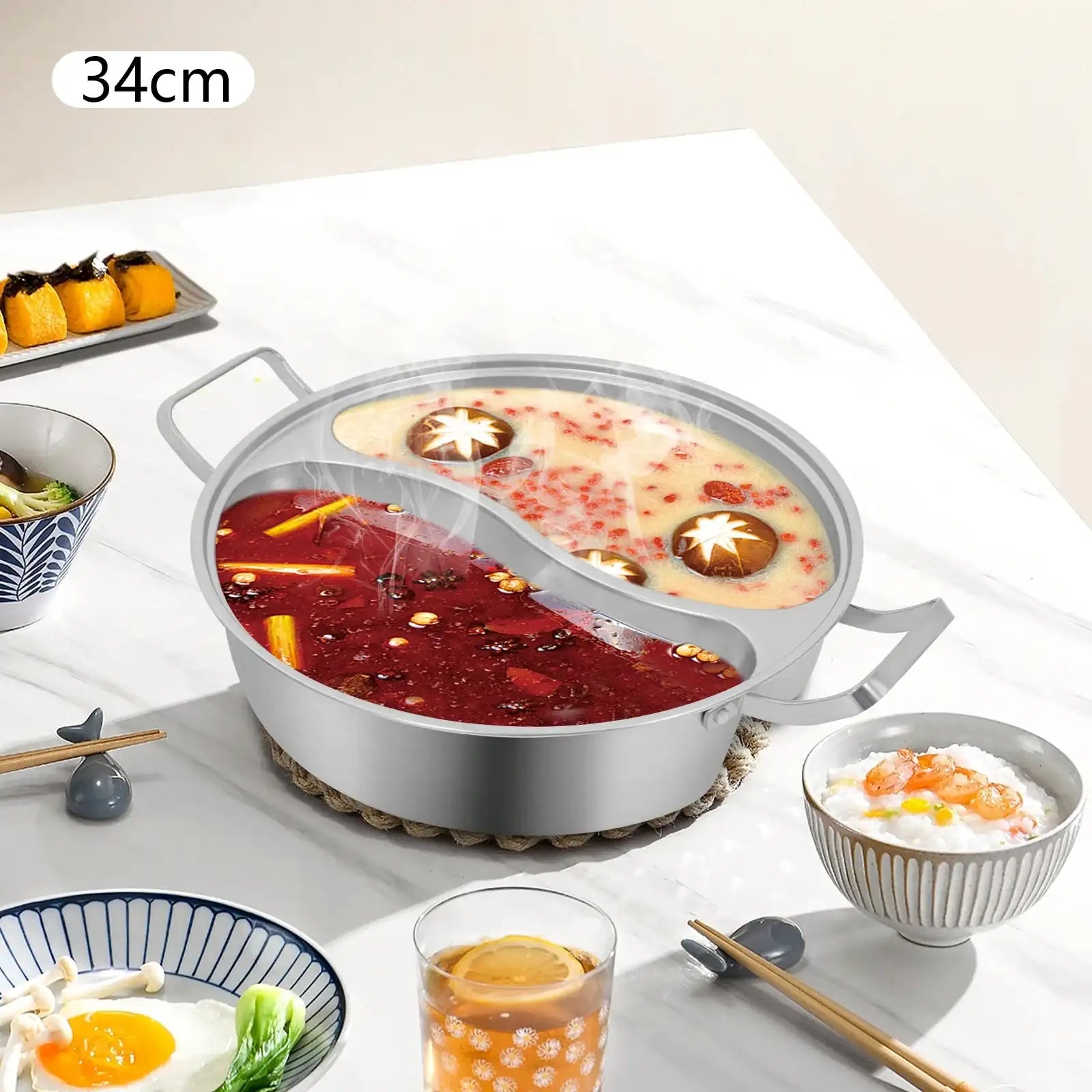 304 Stainless Steel Double-Flavor Hot Pot – Tempered Glass Lid, 5 L / 7 L Capacity