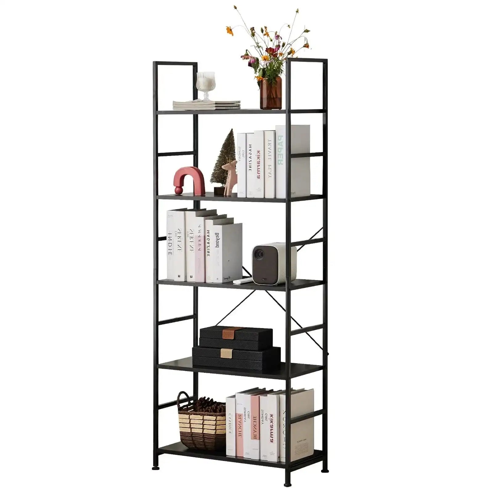 JHK 5 Tier Bookcase Bookshelf Modern Book Case For Books Corner Storage Organizer for Bedroom Home Office Kitchen Living Room - PulinGO