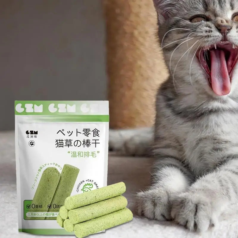 Cat Grass Teeth Cleaning Sticks – Natural Chew Snacks for Kittens & Adult Cats, Dental Health & Hairball Control