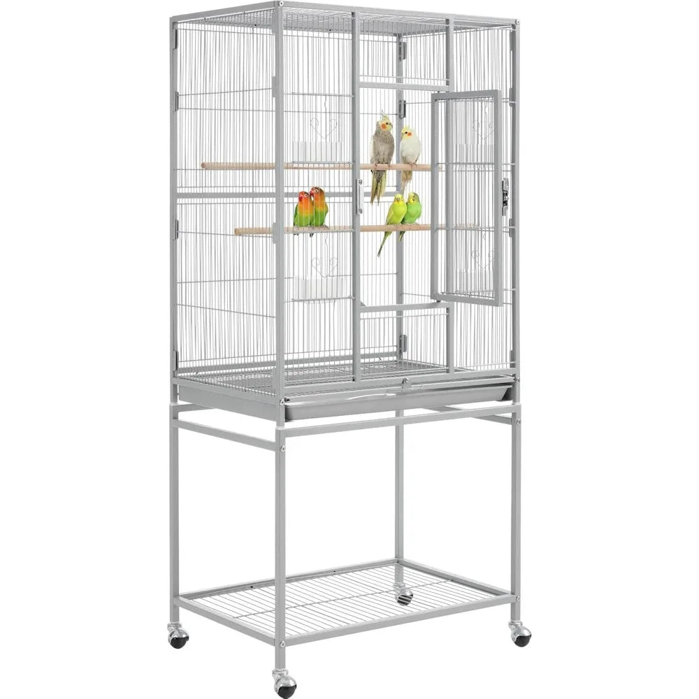 Metal Large Bird Cage with Stand – Spacious Parrot & Parakeet Habitat for Cockatiels, Lovebirds, Budgies, Finches & Canaries