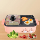 2‑in‑1 Electric Hot Pot & Grill Multifunction Nonstick: Pink Indoor Hot Pot with Grill, Dual Temperature Control