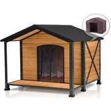 Insulated Outdoor Dog House – Large Weatherproof Fir Wood Shelter with Iron Frame for All Breeds