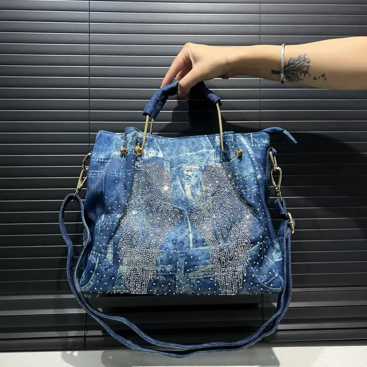 Stylish 2-Piece “Spicy Girl” Inlaid Shoulder Bag Set – Personalized Y2K Street-Style Handbags