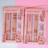 8-in-1 Capybara Stationery Set – Cartoon Animal Pencil, Ruler, Eraser & Sharpener for Kids