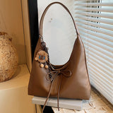 Women’s PU Leather Hobo Bag with Bow 🎀 – Trendy Solid Color Crescent Shoulder Bag & Mini Purse for Travel 💼✨