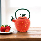 Whistling Tea Kettle – Enamel on Steel Stovetop Teapot with Strawberry Design, Cute Kitchen Water Kettle