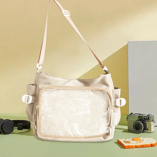 Women “ITA” Bag Japanese-Style Clear Window Shoulder Purse – Multi-Pocket Adjustable Strap Chic Hobo Bag