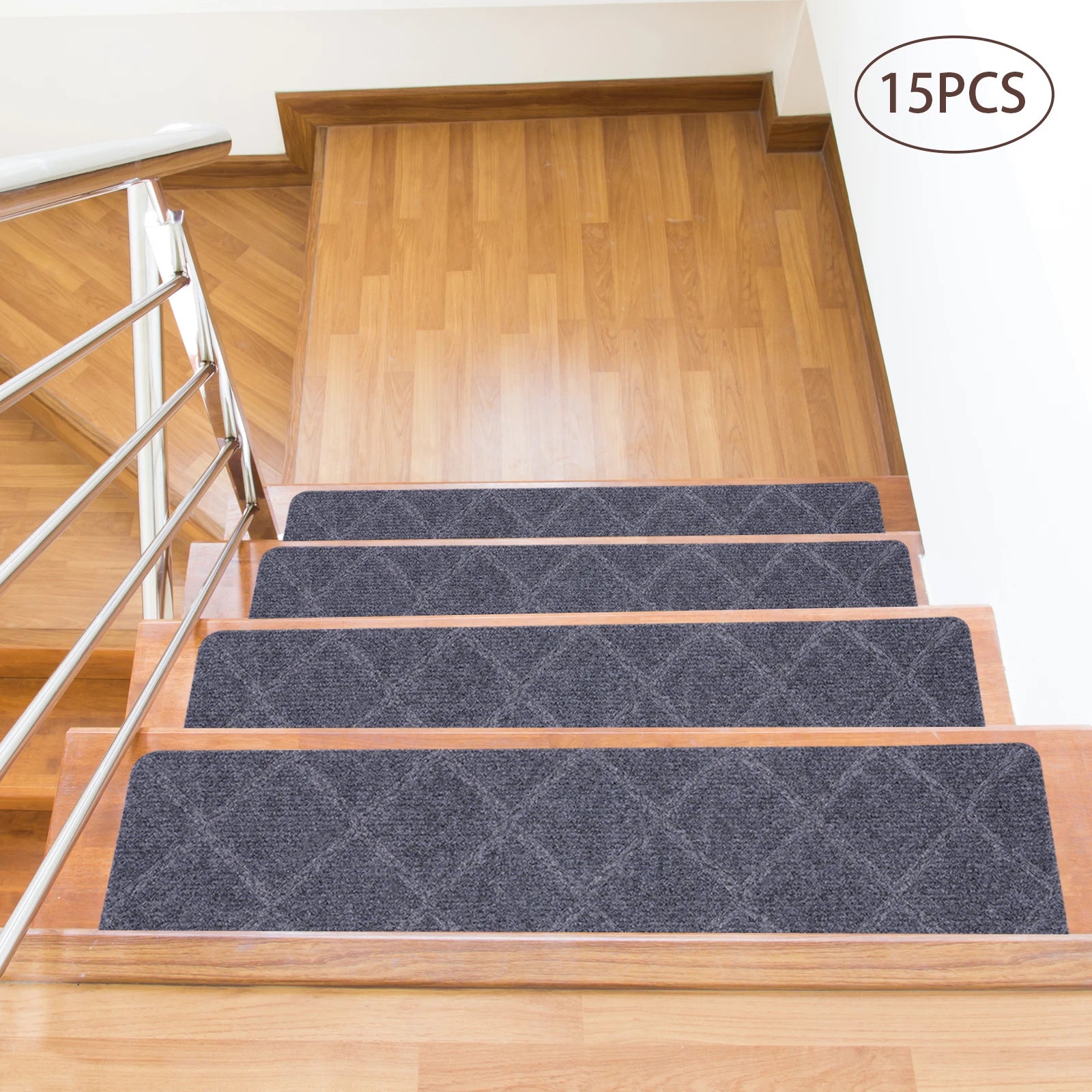 15-Pack Non-Slip Carpet Stair Treads – Washable Stair Runner Mats with Non-Skid Backing (8×30 Inches)