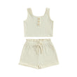 Lioraitiin Girls’ 2-Piece Summer Outfit – Sleeveless Knit Vest Top & Solid Drawstring Shorts Set for Kids 0–8 Years