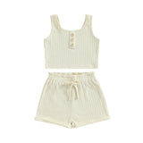 Lioraitiin Girls’ 2-Piece Summer Outfit – Sleeveless Knit Vest Top & Solid Drawstring Shorts Set for Kids 0–8 Years