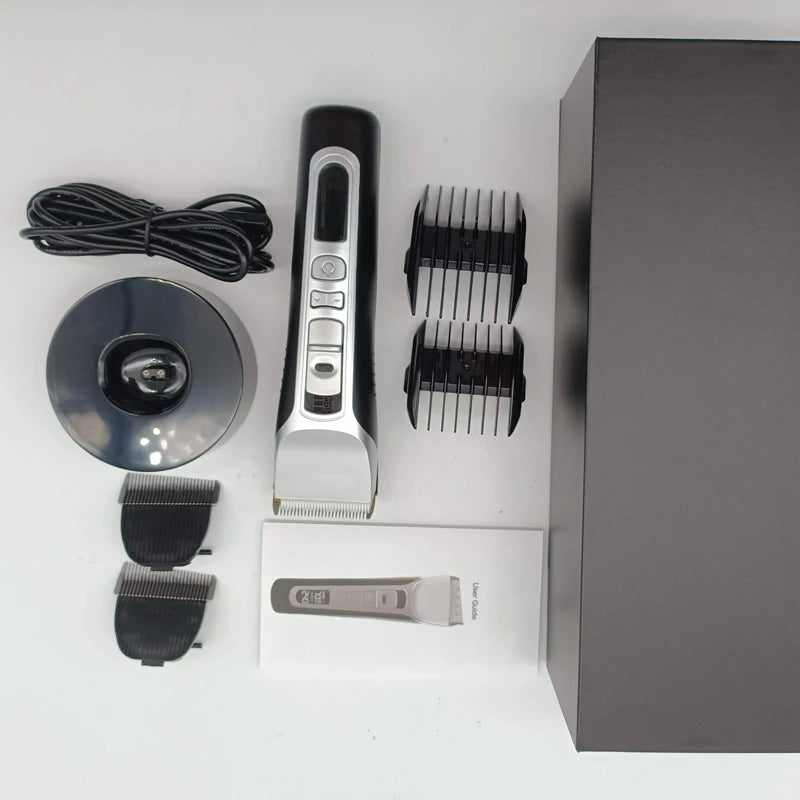 Professional Hair Clipper – Titanium Ceramic Blade, USB Rechargeable Hair Trimmer with LCD Display for Barbers