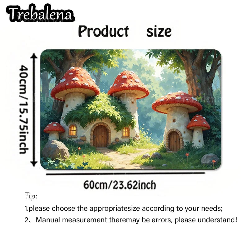 Welcome Door Mat – Mushroom House Charm Print Doormat for Indoor & Outdoor Entryway