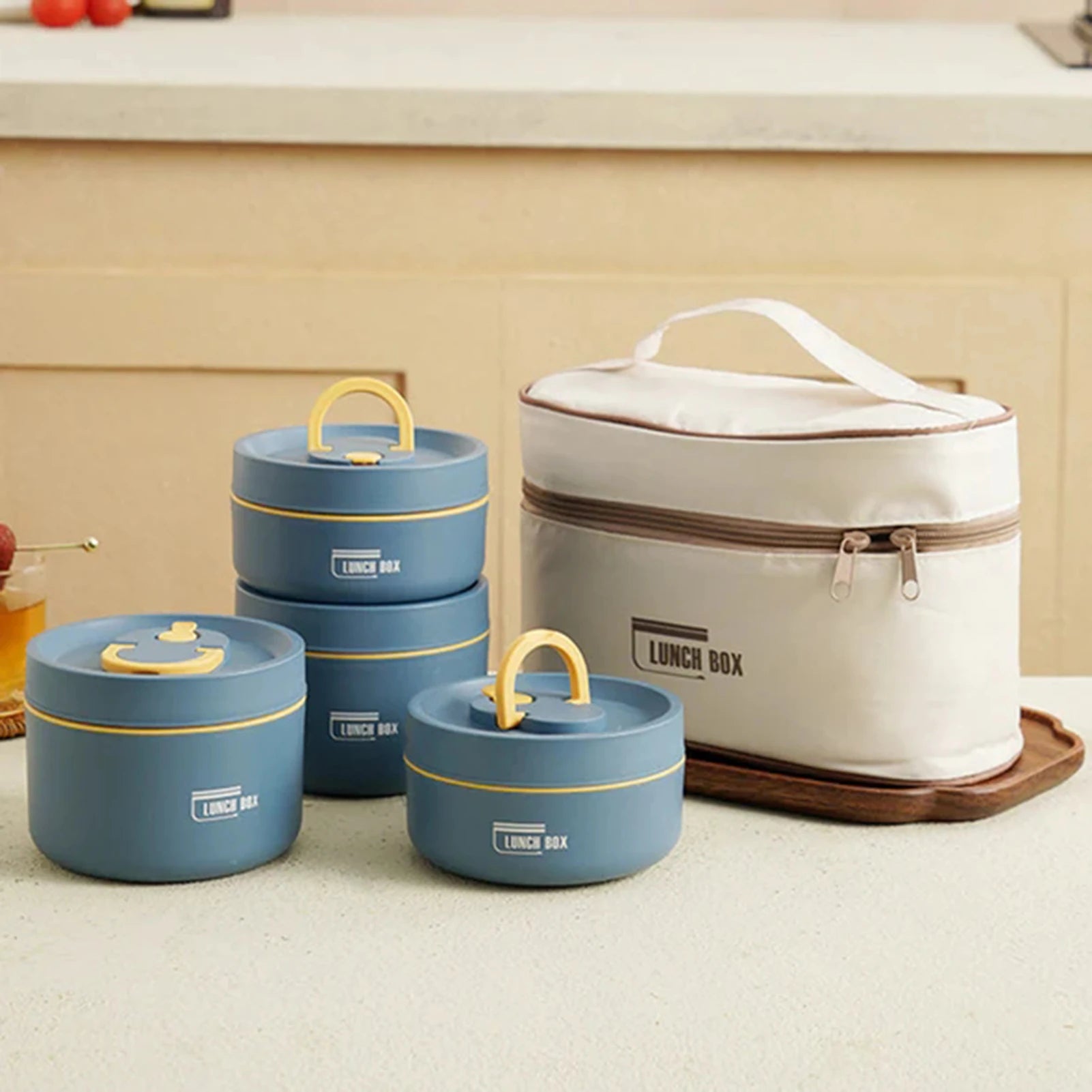 Leakproof Thermal Round Lunch Box with Folding Handle – Stainless Steel Insulated Food Jar