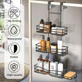 Over-the-Door 3-Tier Hanging Shower Caddy with Soap Holder & 4 Hooks – Rust-Proof Shelf for Bathroom Door