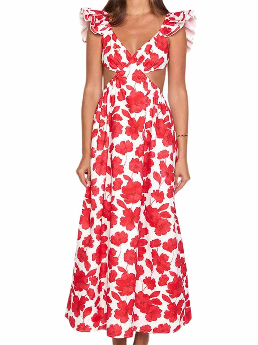 Women’s Off-Shoulder Ruffle Maternity Dress – Empire Waist Knee-Length Summer Pregnancy Outfit with Floral Print