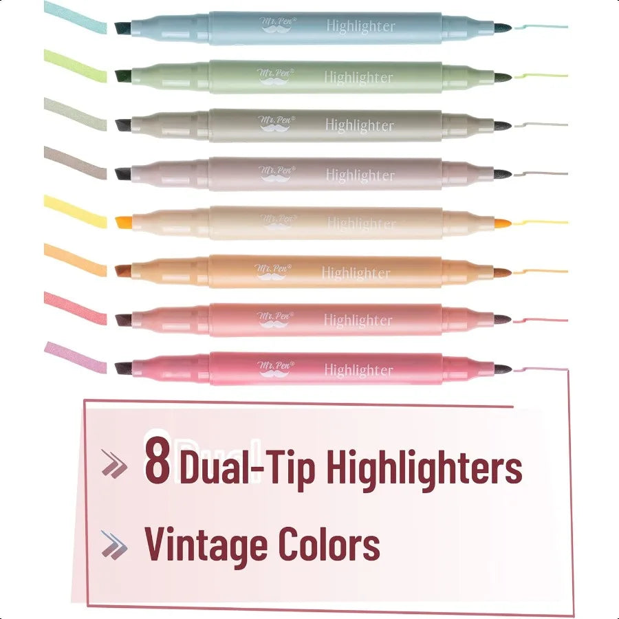 Cute Highlighter Pens – 8-Pack Dual Tip Vintage Color Markers with Fine & Chisel Tips 🌈