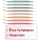 Cute Highlighter Pens – 8-Pack Dual Tip Vintage Color Markers with Fine & Chisel Tips 🌈