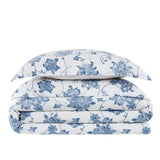 Blue Cotton Comforter Set Twin XL – 2-Piece Floral Vine Pattern, Soft Microfiber Fill, Classic Farmhouse Style
