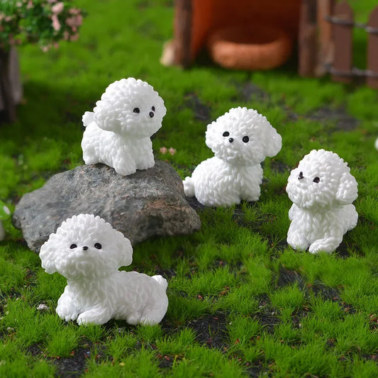 Mini Bichon Frise Dog Figurine – Cute Miniature Craft Ornament for Home, Desk, Car & Kids’ Room Décor