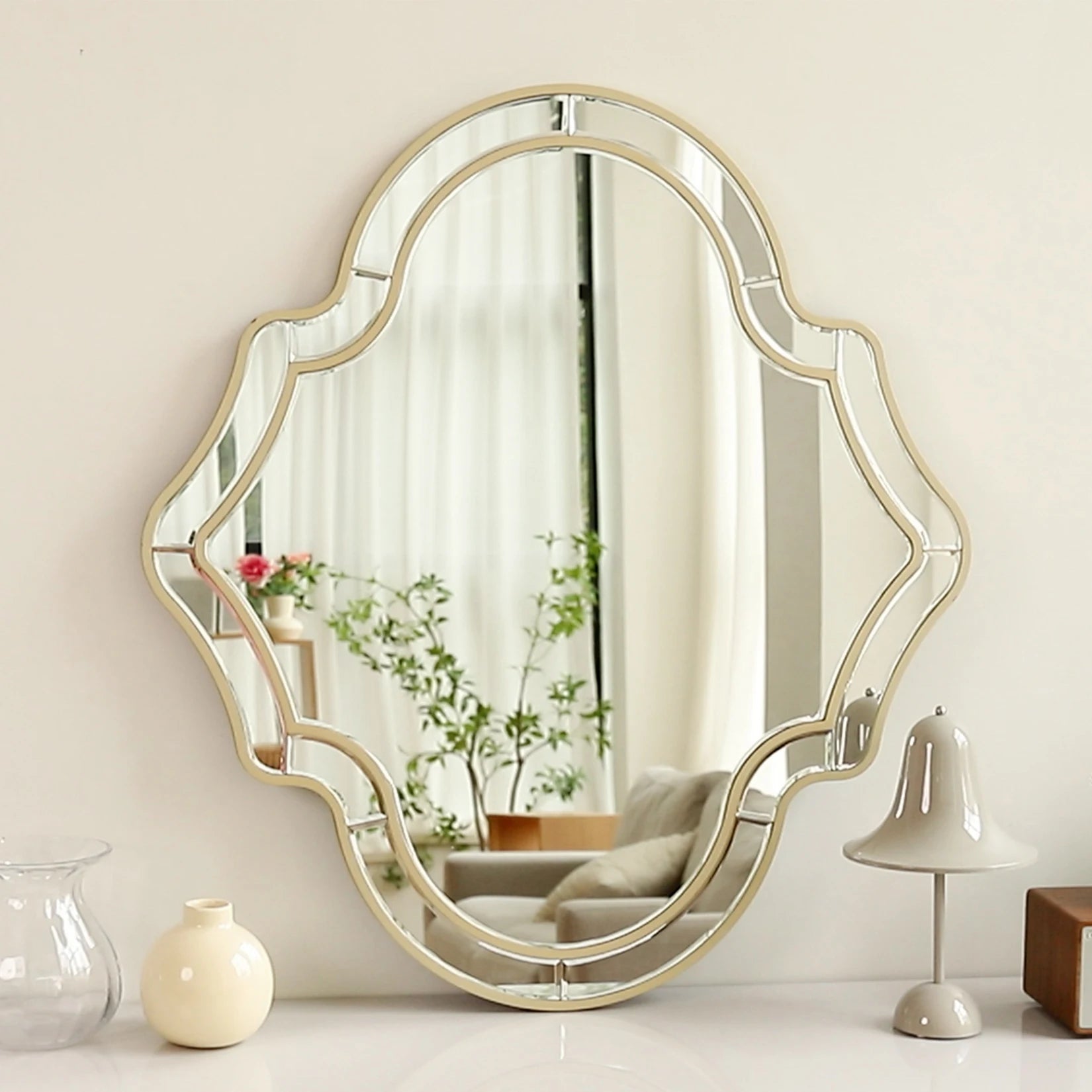 Large Gold Wall Mirror – Luxury Golden Rim Glass Frame Accent Mirror for Living Room, Hallway & Modern Home Décor