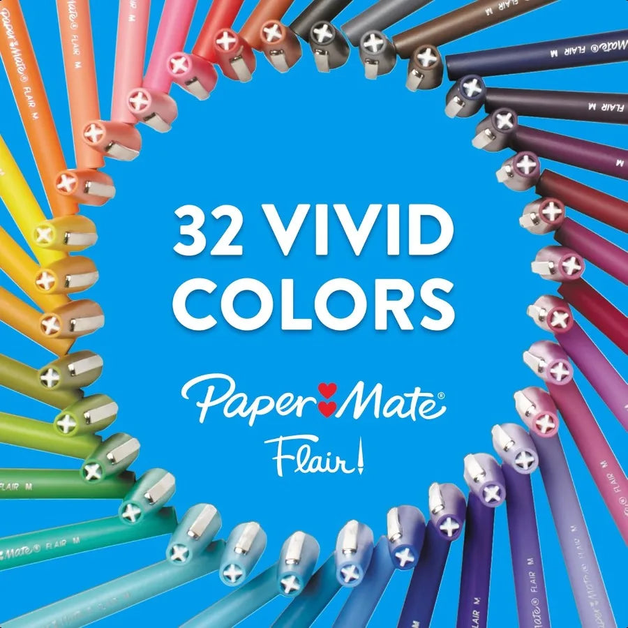 Flair Felt Tip Pens – 12-Pack Assorted Colors, 0.7mm Medium Point Marker Pens for Teachers & Students