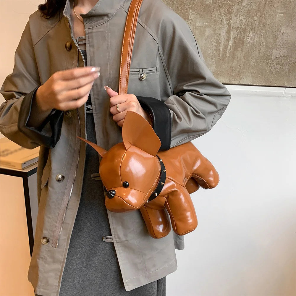 Unisex Bulldog-Shaped PU Leather Crossbody Bag – Adjustable Strap Shoulder Handbag