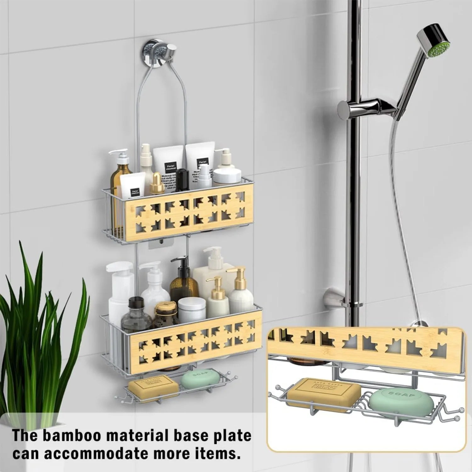 3-Tier Wall-Mounted Shower Caddy – Rust-Resistant Stainless Steel Organizer with Soap Tray & Hooks