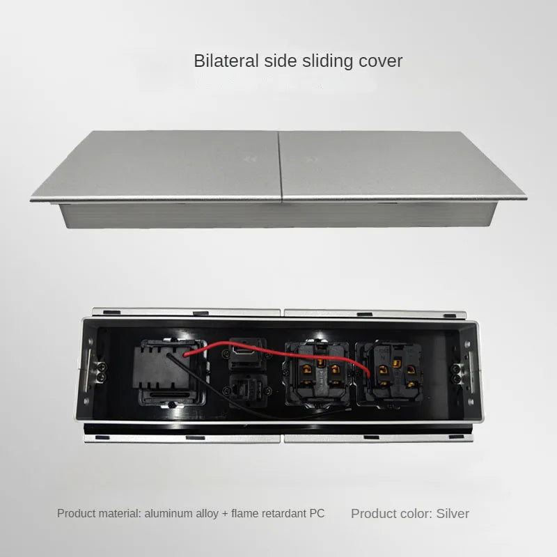Embedded Desktop Socket – Hidden Office Desk Power Strip with Sliding Cover, 2 AC Outlets + HDMI, Network & USB Ports