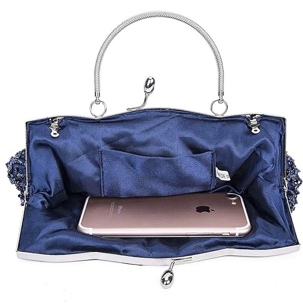 Beaded Women’s Evening Clutch with Chain-Shoulder Strap – Wedding Party Handbag