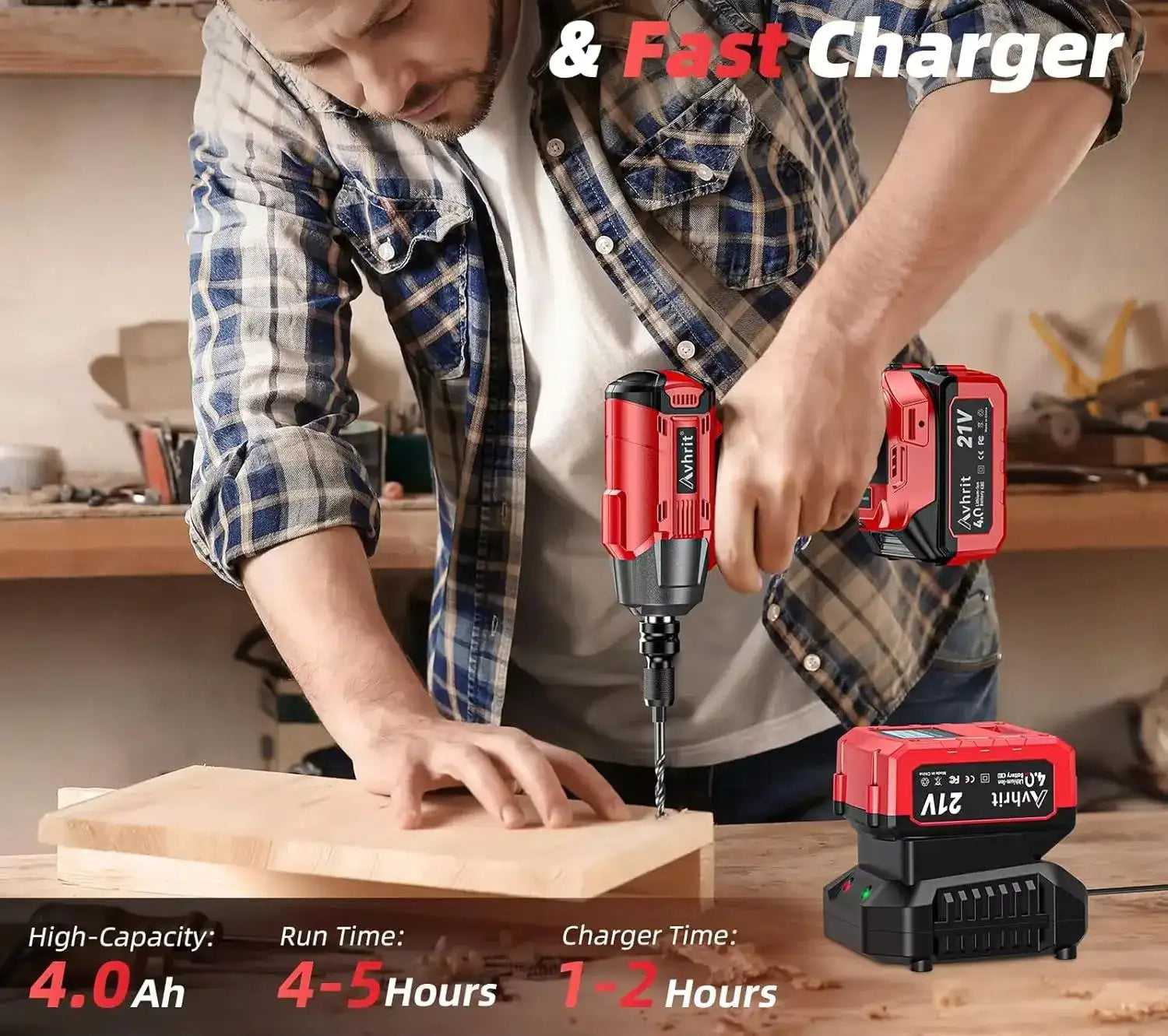 Cordless 1/2″ Drive Impact Wrench – 480 ft-lbs (650 N·m) Max Torque with 4000 mAh Battery & 4 Sockets