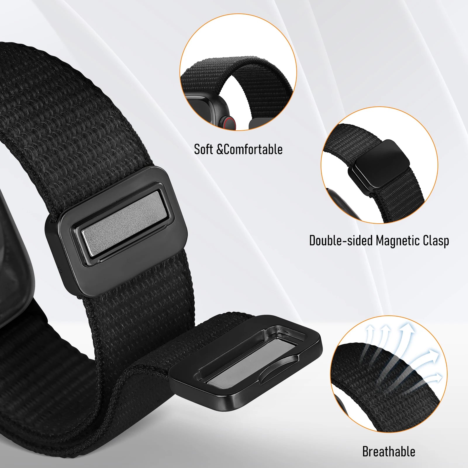 Magnetic Loop Nylon Apple Watch Band – Bracelet Style Strap for Ultra 2, SE & Series 3–9, Compatible with 38/40/41/42/44/45/49mm Models