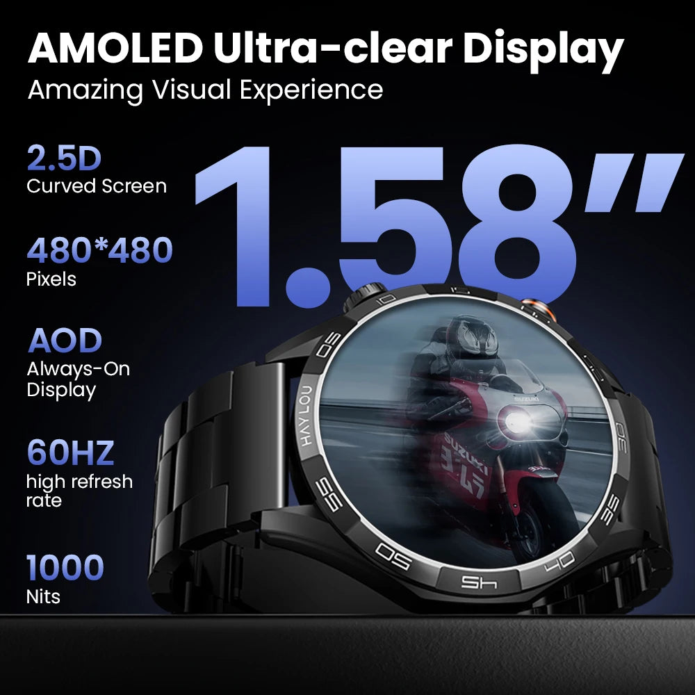Haylou Solar 5 Smartwatch – 1.58” AMOLED Display, 60Hz Refresh Rate, Voice Calling, 24H Health Monitoring & Sports Fitness Watch for Men