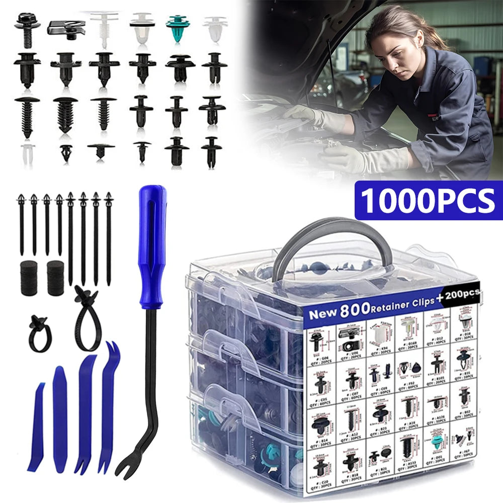 Automotive Retainer Clips & Rivet Fastener Kit – Includes Remover Tool (+ GM, Ford, Toyota, Honda Support)