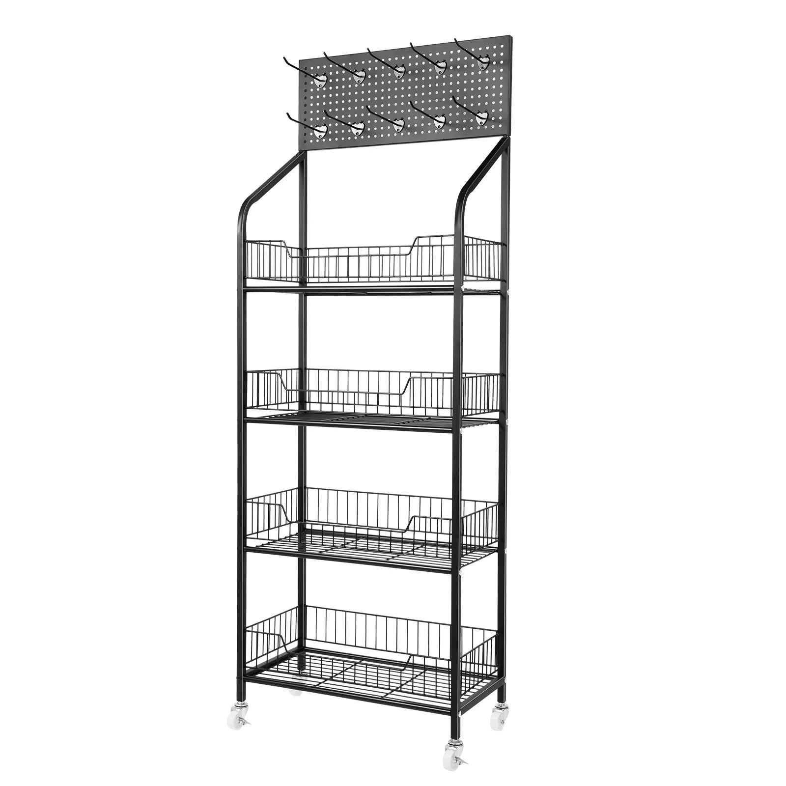 4-Tier Display Snack Rack – Wire Metal Retail Store Accessory Display with Hooks