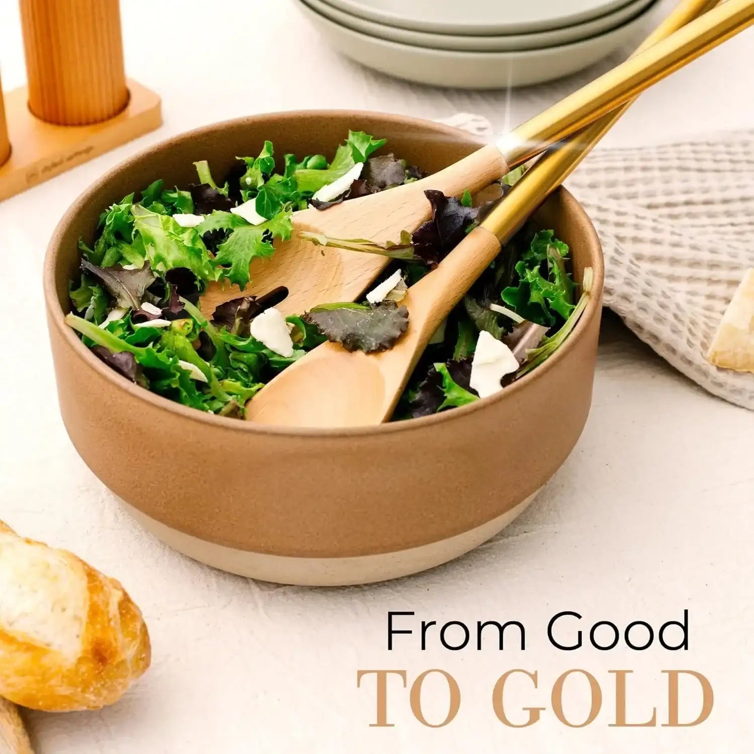 Premium 6-Piece Wooden Cooking Utensil Set with Gold Stainless Steel Handles – Stylish & Nonstick Safe