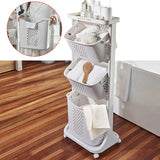3-Tier Rolling Laundry Hamper Cart – Portable Storage Baskets with Wheels