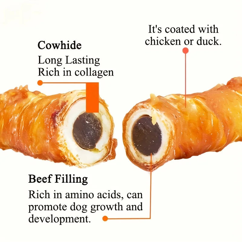 Chicken Wrapped Cowhide Sticks – Natural Dog Snacks Made with Real Chicken & Beef Skin (150g / 5.29oz)