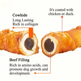 Chicken Wrapped Cowhide Sticks – Natural Dog Snacks Made with Real Chicken & Beef Skin (150g / 5.29oz)