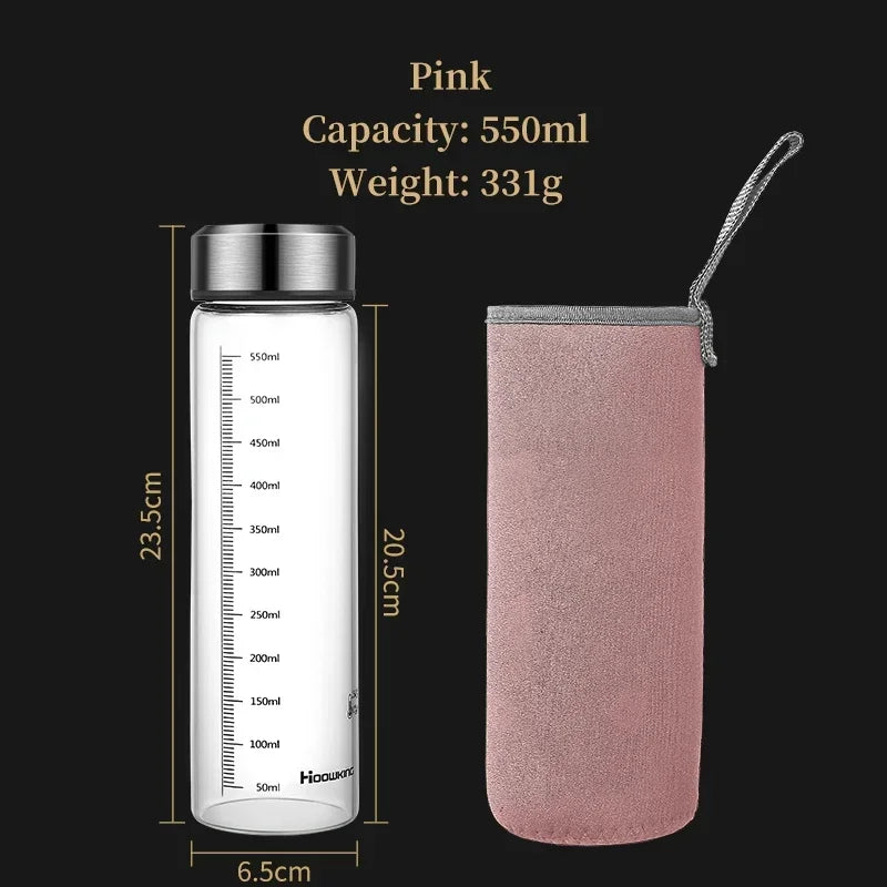 Portable Graduated Glass Water Bottle with Lid – Durable Transparent Travel Cup for Milk, Tea & Outdoor Sport