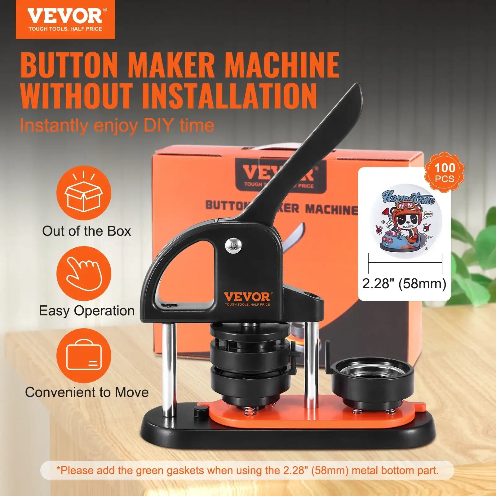 Vevor Button Maker Machine – 25/32/58mm Pin Badge Maker with Button Parts & Ergonomic Arc Handle, DIY Punch Press Kit