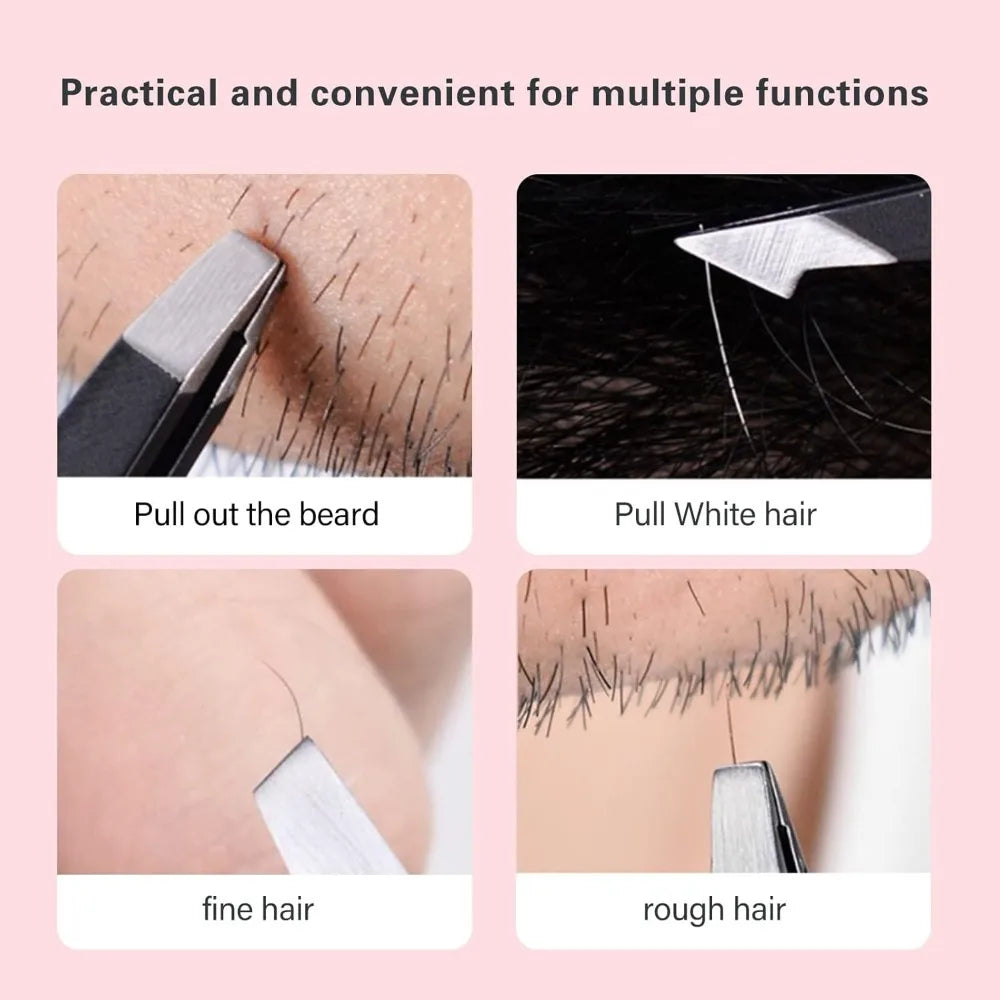 High-Precision 4-Piece Stainless Steel Tweezer Set – Black Finish, Facial Hair Tools for Men & Women